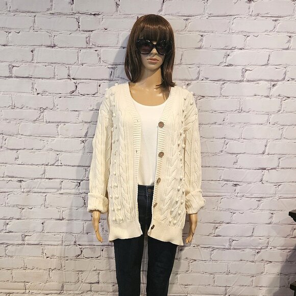 NWT!!  NEUFLORA - Gorgeous cream chunky knit button up cardigan - Picture 4 of 12